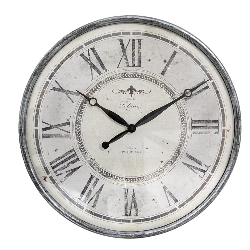 Clayre & Eef Wall Clock Ø 50x6 cm Grey Beige Plastic Glass Hotel Lelouver Paris depuis 1898