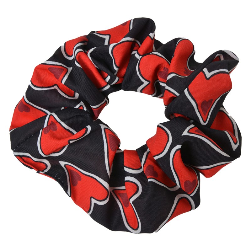 Clayre & Eef Scrunchie Haarelastiek  Rood Zwart Synthetisch Hartjes