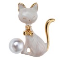 Clayre & Eef Women's Brooch Cat White Metal