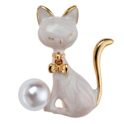 Clayre & Eef Broche Dames Kat Wit Metaal