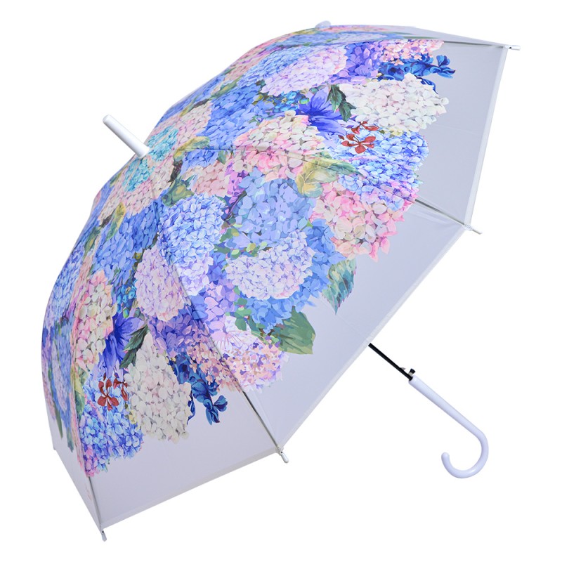 Clayre & Eef Erwachsenen-Regenschirm 60 cm Weiß Kunststoff Hortensie
