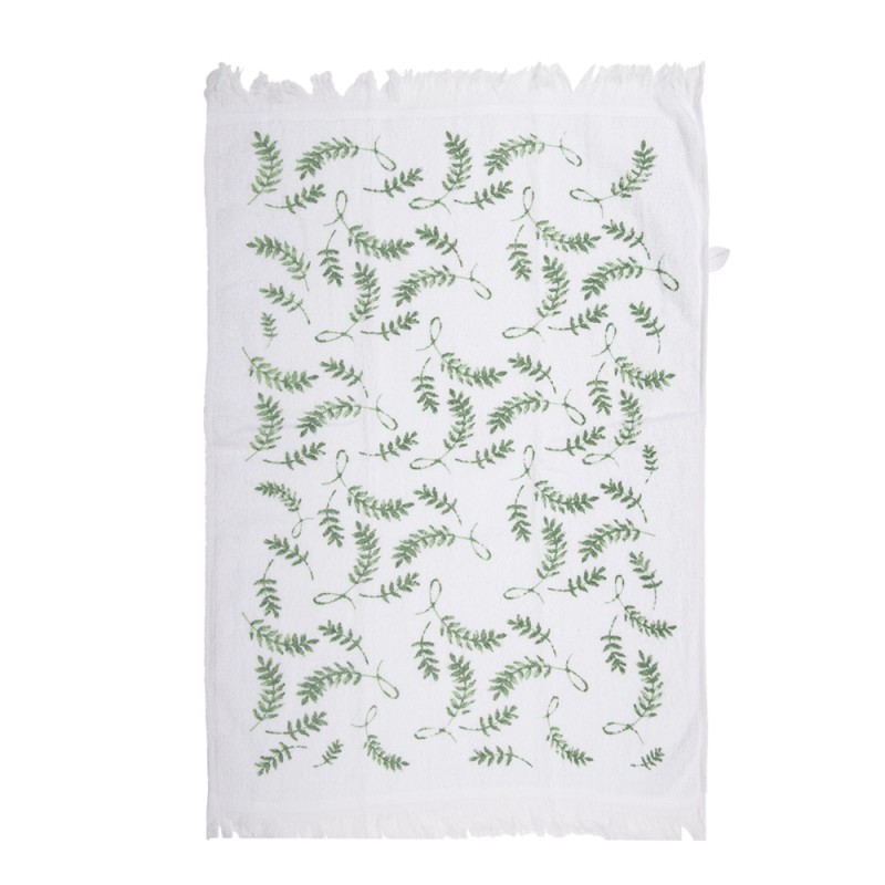 Clayre & Eef Asciugamano per ospiti 40x66 cm Bianco Verde  Cotone Rametti
