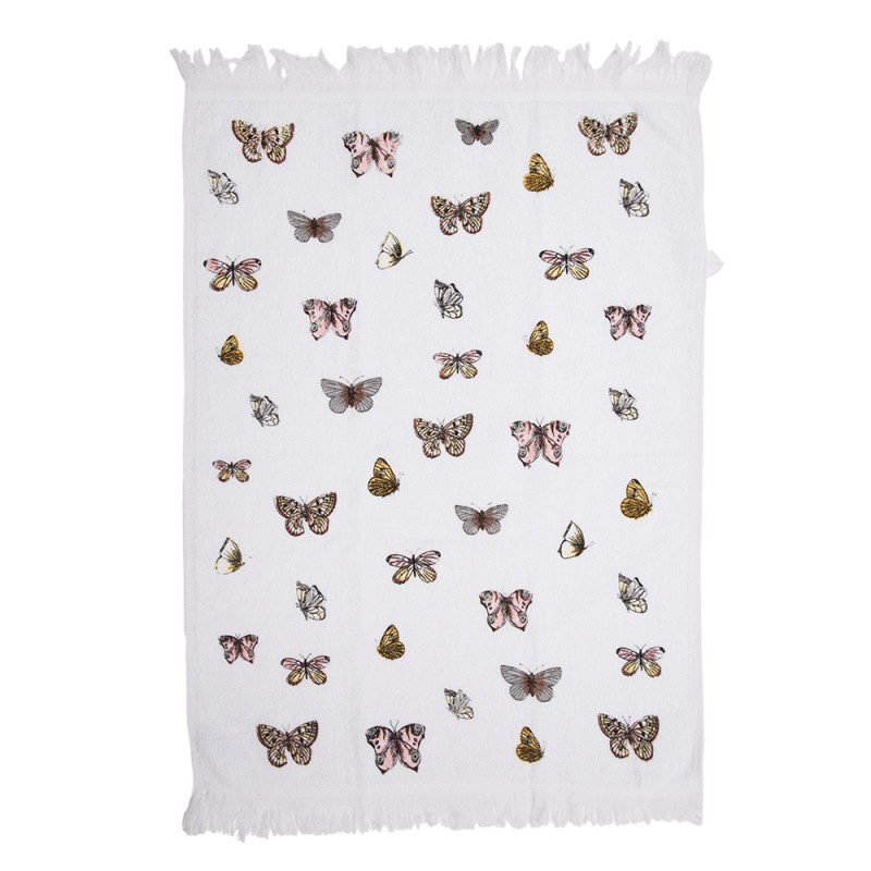 Clayre & Eef Gästehandtuch 40x66 cm Weiß Rosa Baumwolle Schmetterlinge