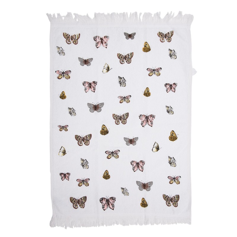 Clayre & Eef Guest Towel 40x66 cm White Pink Cotton Butterflies