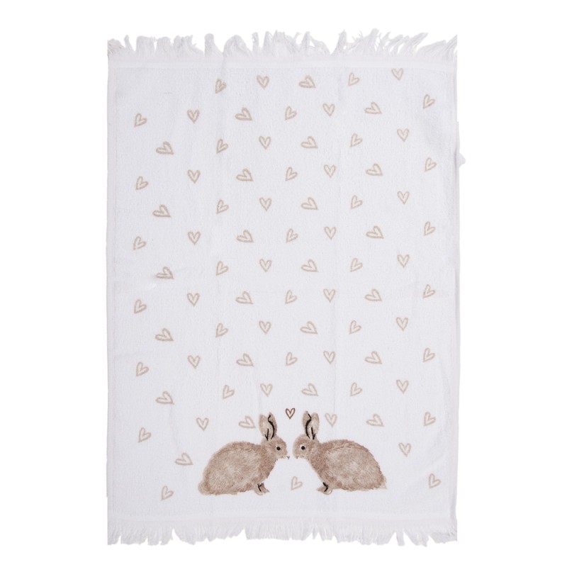 Clayre & Eef Guest Towel 40x66 cm White Brown Cotton Rabbits