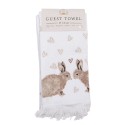 Clayre & Eef Serviette invité 40x66 cm Blanc Marron Coton Lapins