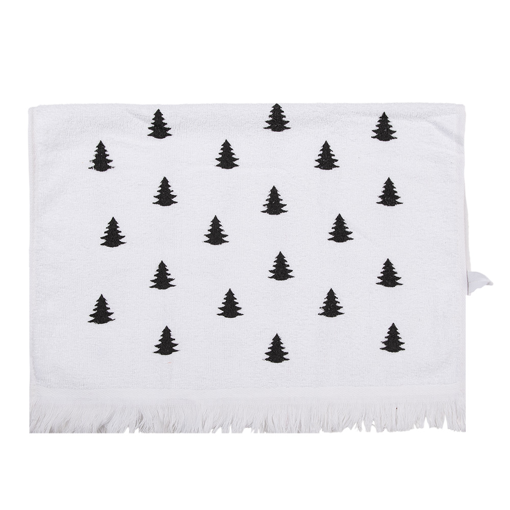 Clayre&Eef Gastendoekje 40x66 cm Wit Zwart Katoen Kerstbomen afbeelding