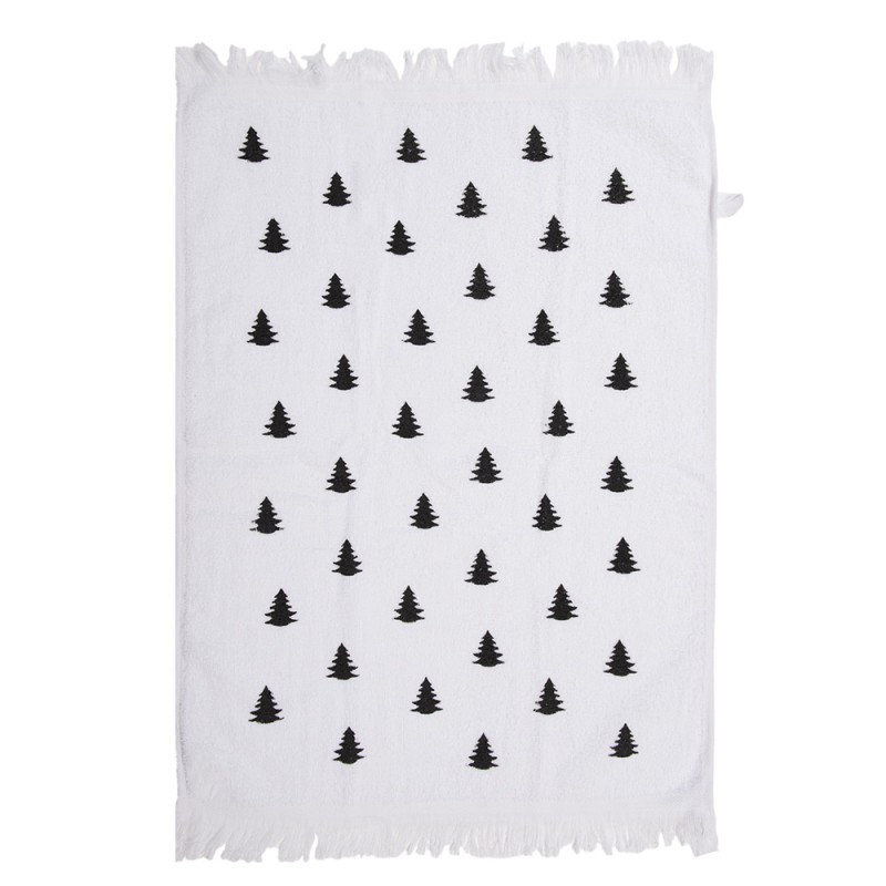 Clayre & Eef Asciugamano per ospiti 40x66 cm Bianco Nero Cotone Alberi di Natale