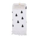 Clayre & Eef Asciugamano per ospiti 40x66 cm Bianco Nero Cotone Alberi di Natale