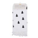 Clayre & Eef Serviette invité 40x66 cm Blanc Noir Coton Sapins de Noël