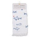 Clayre & Eef Serviette invité 40x66 cm Blanc Bleu Coton Poissons