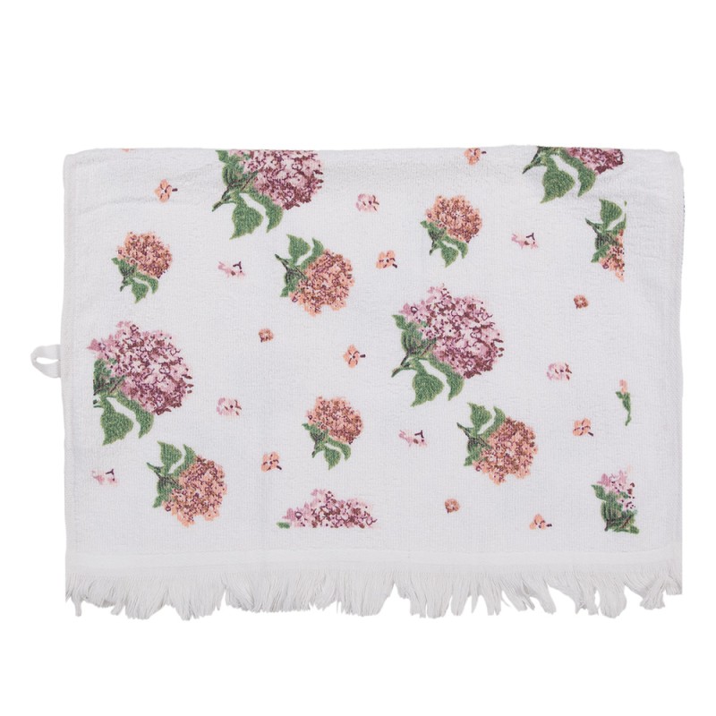 Clayre & Eef Asciugamano per ospiti 40x66 cm Bianco Rosa  Cotone Ortensia