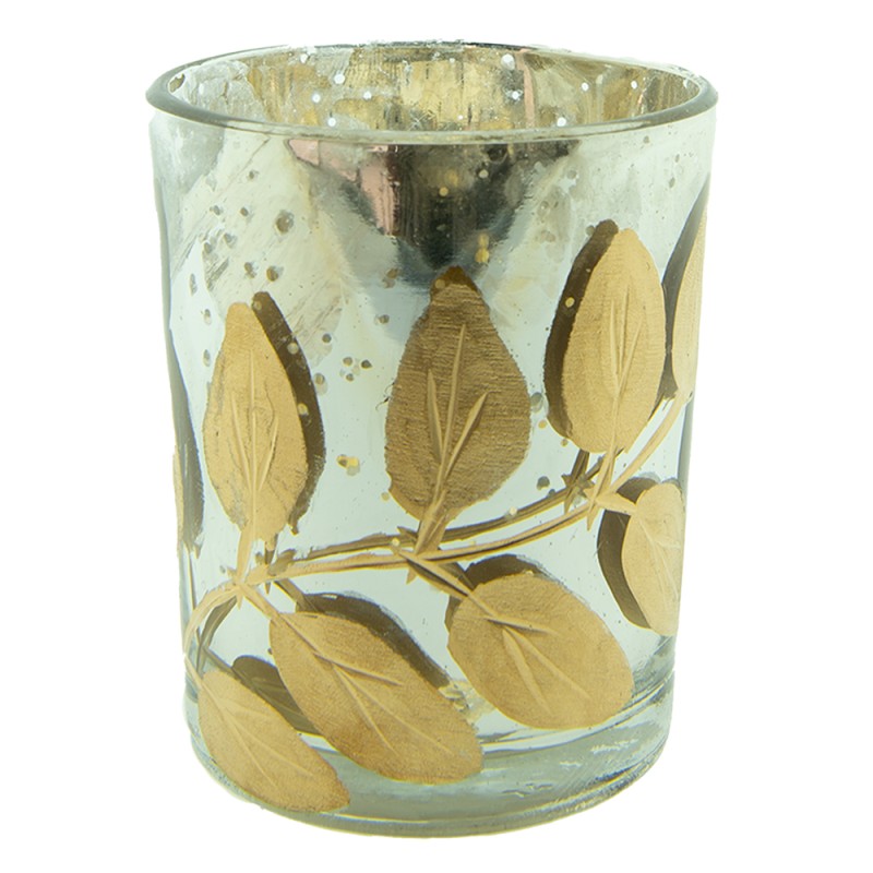 Clayre & Eef Teelichthalter Ø 8x10 cm Silberfarbig Glas Blättchen
