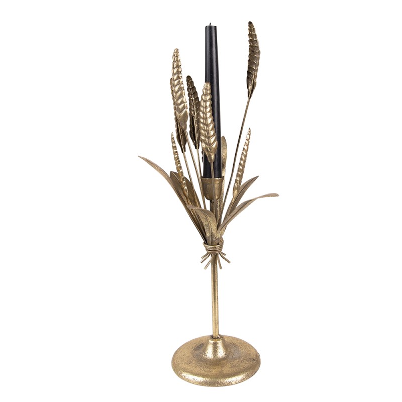 Clayre & Eef Candle holder 16x16x45 cm Gold colored Iron Leaves