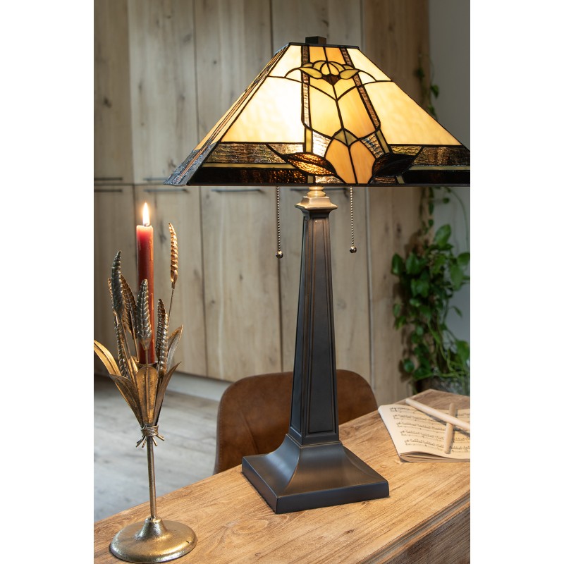 Clayre & Eef Candle holder 16x16x45 cm Gold colored Iron Leaves