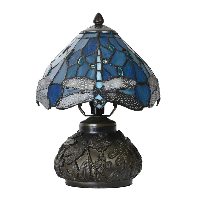 LumiLamp Lampe de table Tiffany Ø 20x28 cm Bleu Verre Libellule