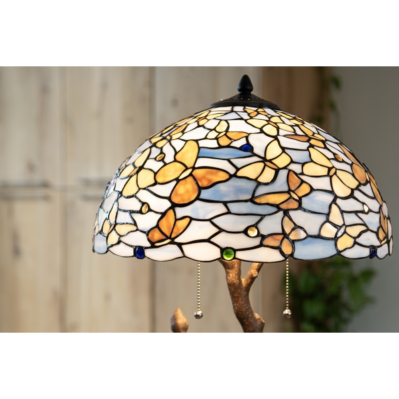 LumiLamp Lampe de table Tiffany Ø 40x60 cm Bleu Verre Papillons