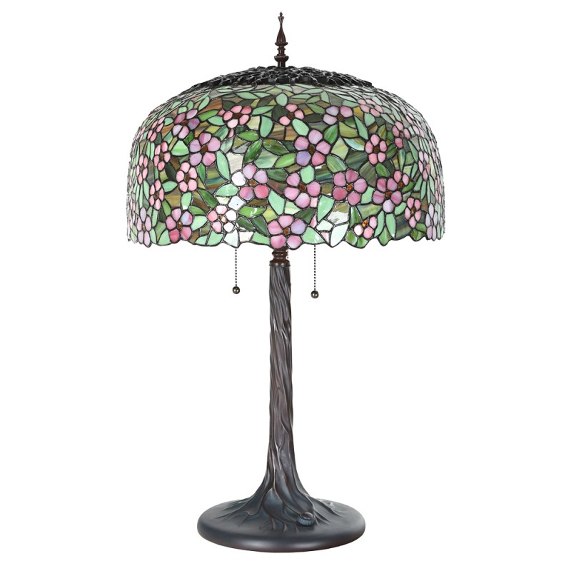 LumiLamp Lampe de table Tiffany Ø 46x72 cm Vert Rose Verre