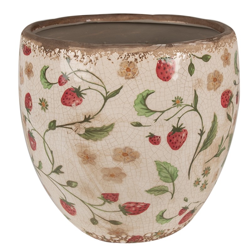 Clayre & Eef Fioriera Ø 18x18 cm Beige Rosso Ceramica Fragole