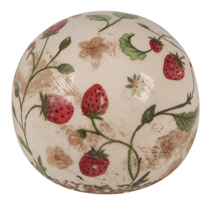 Clayre & Eef Dekoration Ball Ø 10x10 cm Beige Rot Keramik Erdbeeren