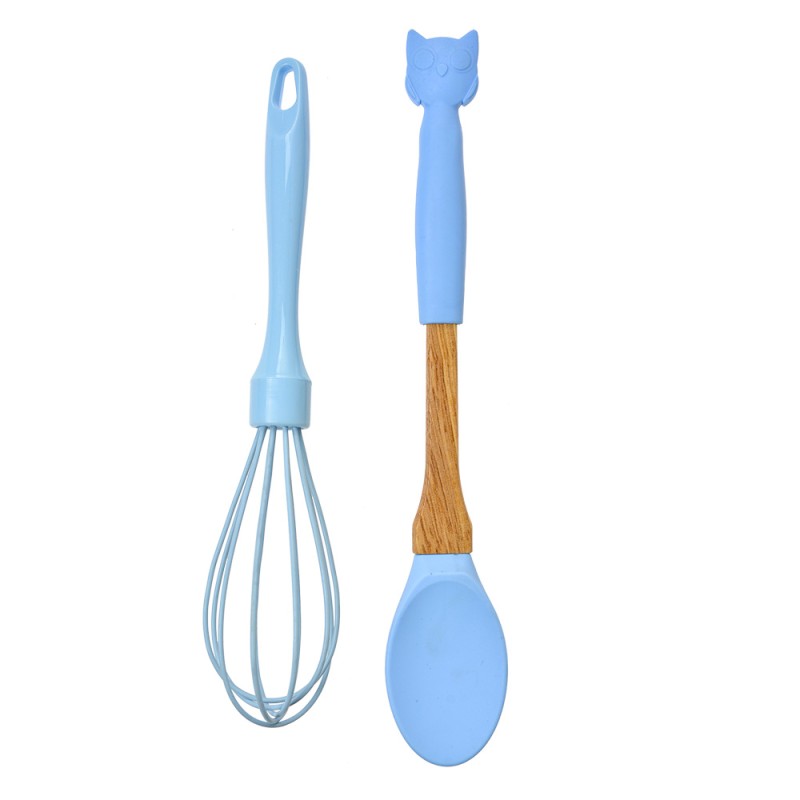 Clayre & Eef Set di utensili da cucina di 2 Gufo 29x5 / 26x6 cm Blu Silicone