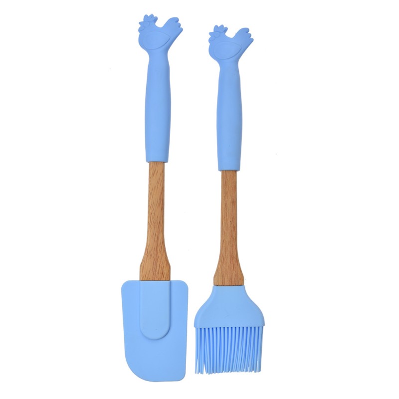 Clayre & Eef Set di utensili da cucina di 2 Pollo 28x5 / 27x5 cm Blu Silicone