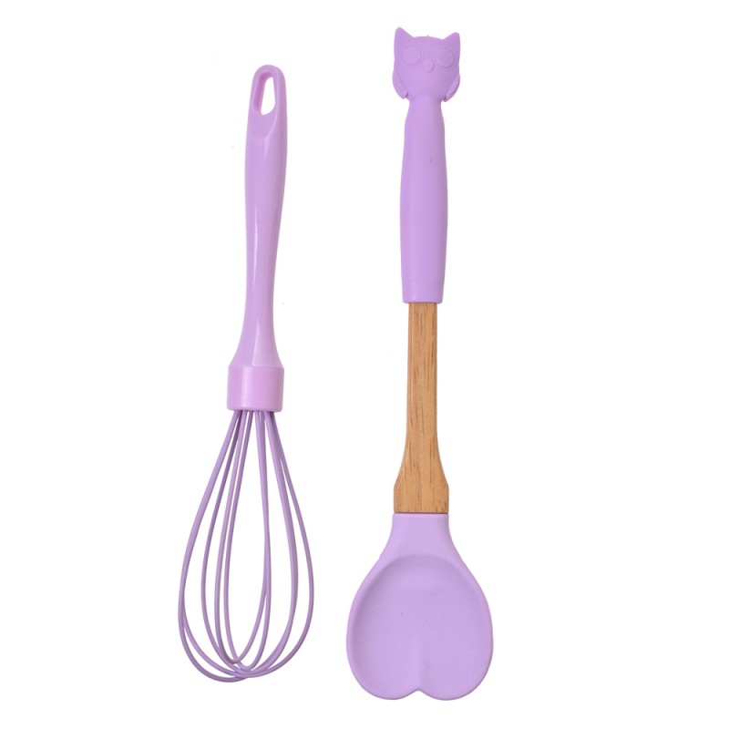 Clayre & Eef Set di utensili da cucina di 2 Gufo 28x6 / 26x6 cm Viola Silicone