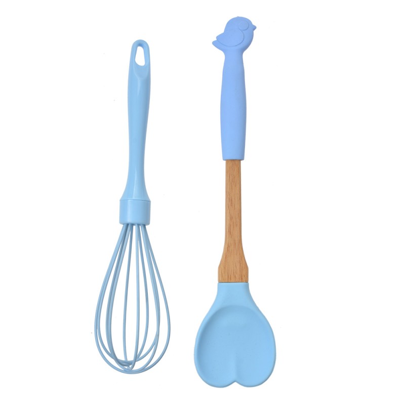 Clayre & Eef Set di utensili da cucina di 2 Uccello 29x6 / 26x6 cm Blu Silicone A forma di cuore