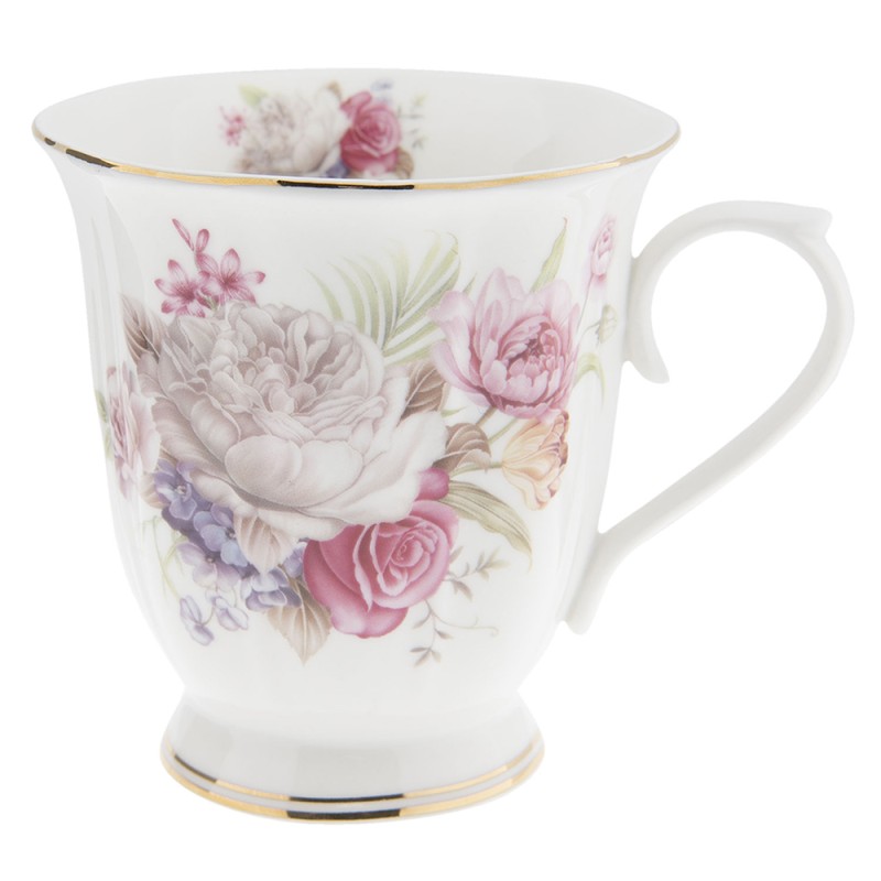Clayre & Eef Mug 200 ml Pink White Porcelain Round Flowers