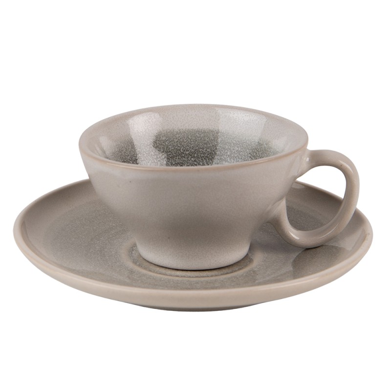 Clayre & Eef Tasse mit Untertasse 100 ml Grau Grün Keramik