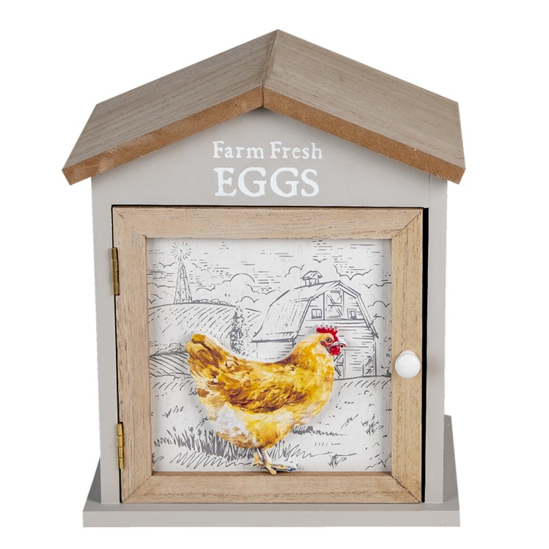 Clayre & Eef Casier à œufs Maison 19x13x23 cm Marron Bois Poulet Farm Fresh Eggs