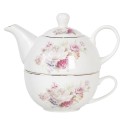 Clayre & Eef Tea for One 400 ml White Pink Porcelain Round Flowers