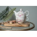 Clayre & Eef Tea for One 400 ml Blanc Rose Porcelaine Rond Fleurs
