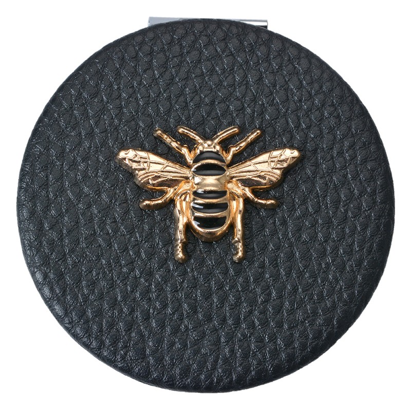 Clayre & Eef Handspiegel  Ø 6 cm Zwart Polyresin Glas Rond Bij