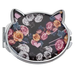 Clayre & Eef Handheld Mirror Cat 6x8 cm Black Polyresin Glass Round
