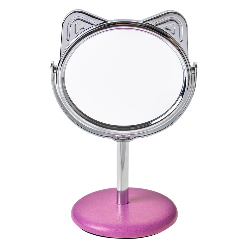 Clayre & Eef Mirror Cat Ø 9x14 cm Beige Pink Metal Glass Round