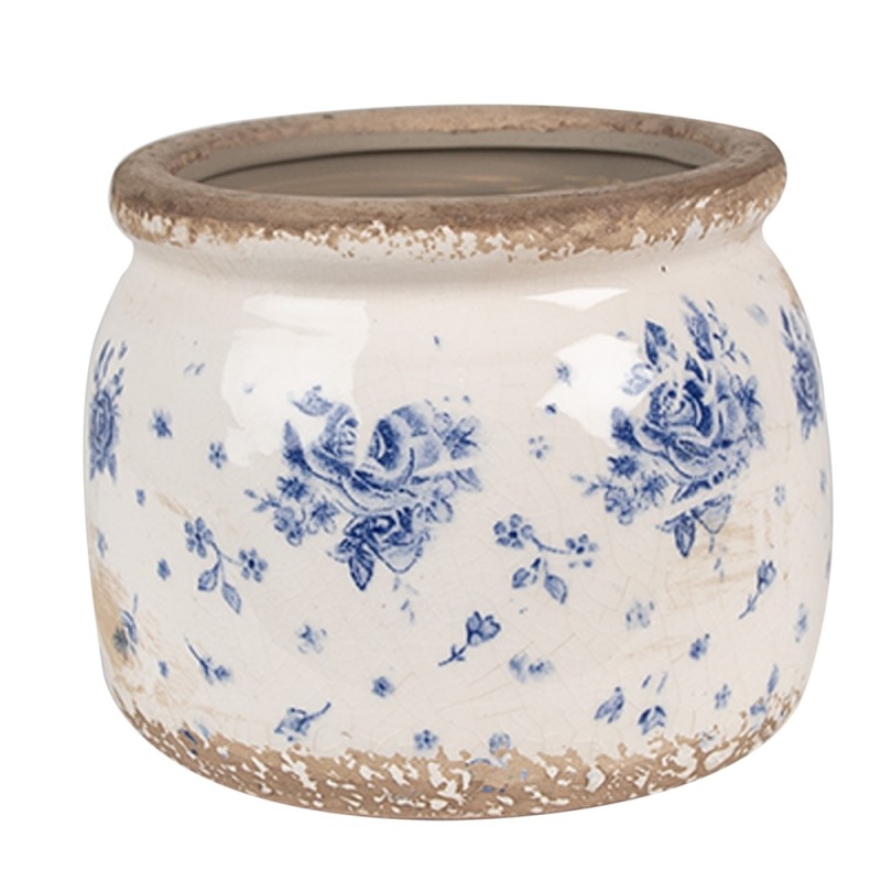 Clayre & Eef Pot de fleurs Ø 12x10 cm Beige Bleu Céramique Roses