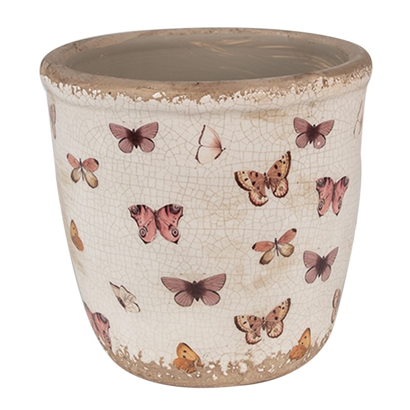 Clayre & Eef Planter Ø 15x14 cm Beige Pink Ceramic Butterflies