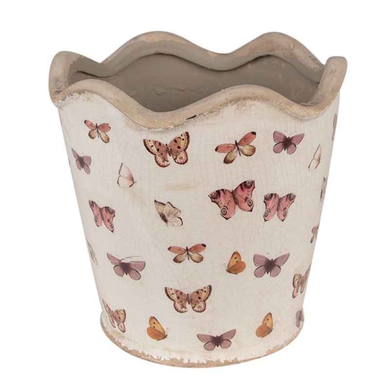Clayre & Eef Planter Ø 19x18 cm Beige Pink Ceramic Butterflies