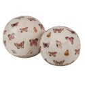 Clayre & Eef Decorative Ball Ø 12x12 cm Beige Pink Ceramic Butterfly