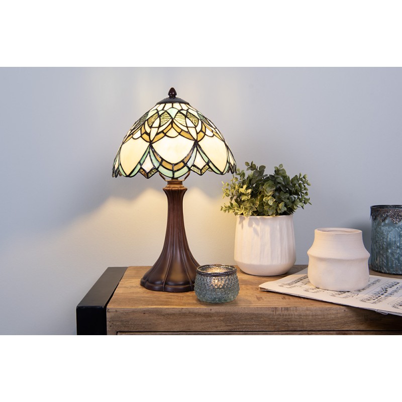 LumiLamp Lampe de table Tiffany Ø 25x42 cm Beige Bleu Verre