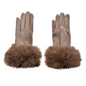 Clayre & Eef Handschoenen met imitatiebont  9x24 cm Bruin Polyester