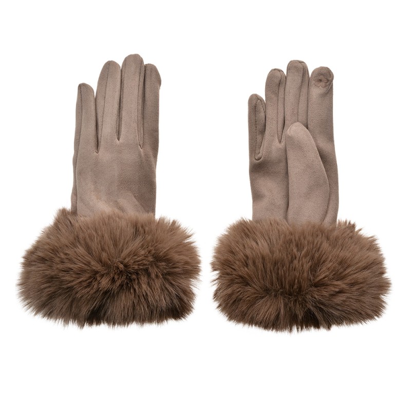 Clayre & Eef Gloves with fur 9x24 cm Brown Polyester