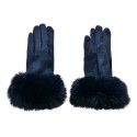 Clayre & Eef Handschuhe mit Kunstpelz 9x24 cm Blau Polyester