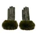 Clayre & Eef Handschoenen met imitatiebont  9x24 cm Groen Polyester