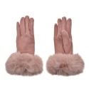 Clayre & Eef Handschoenen met imitatiebont  9x24 cm Roze Polyester