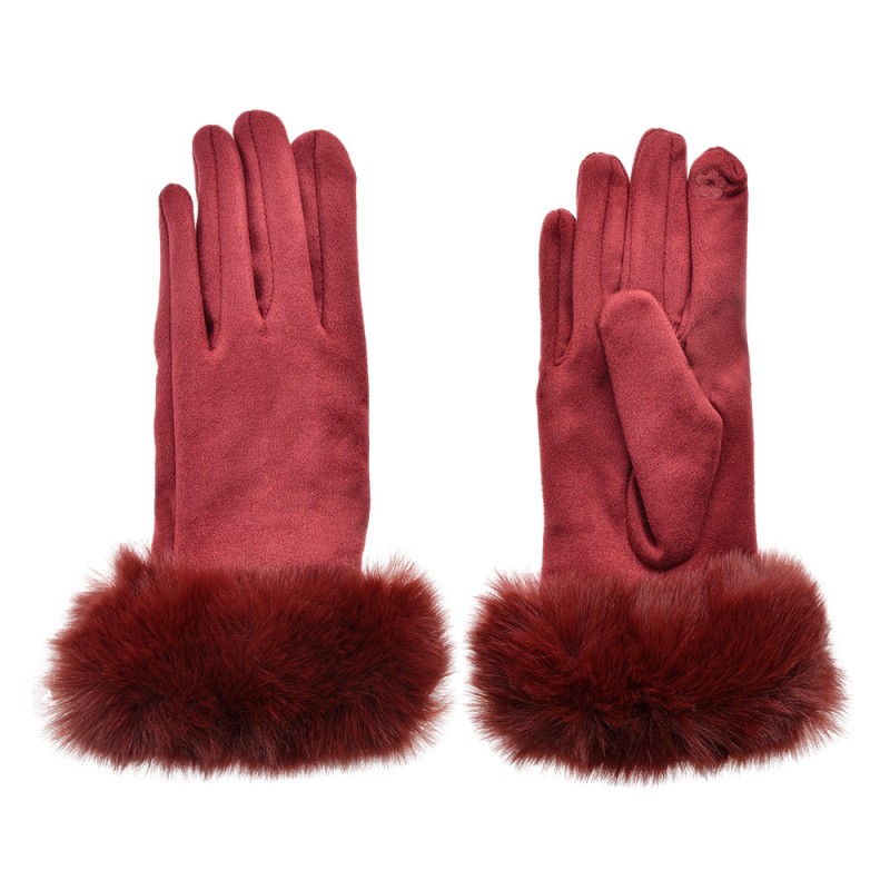 Clayre & Eef Handschoenen met imitatiebont  9x24 cm Rood Polyester