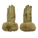 Clayre & Eef Gloves with fur 9x24 cm Green Polyester