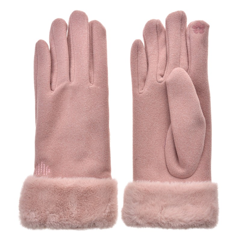 Clayre & Eef Gloves with fur 9x24 cm Pink Polyester