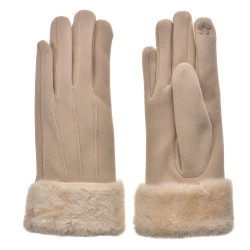Clayre & Eef Handschoenen met imitatiebont 9x24 cm Beige Polyester